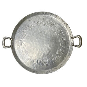 Vintage Everlast Metal Hand Forged Aluminum Tray With Handles Fruit Theme 14”